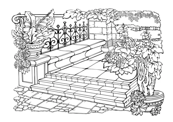 Romantic Secret Garden Coloring Pages Coloring Book Adults Stress Colouring — Wektor stockowy