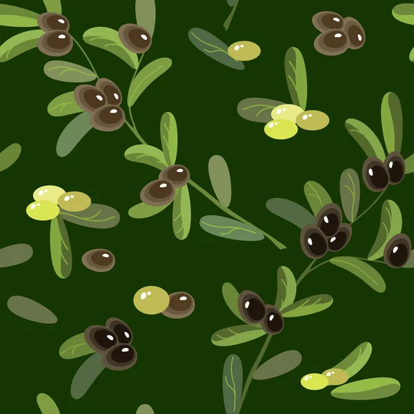 Motif Frais Sans Couture Olive Avec Des Branches Des Feuilles — Image vectorielle