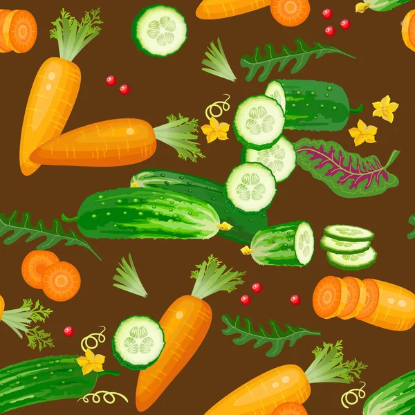 Овочі Безшовний Візерунок Різних Свіжих Огірків Моркви Ферма Органічна Здорова — стоковий вектор