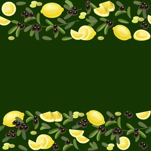 Čerstvé Olivy Citron Bezešvé Vzor Ovocem Kousky Listy Proužkovaná Forma — Stockový vektor