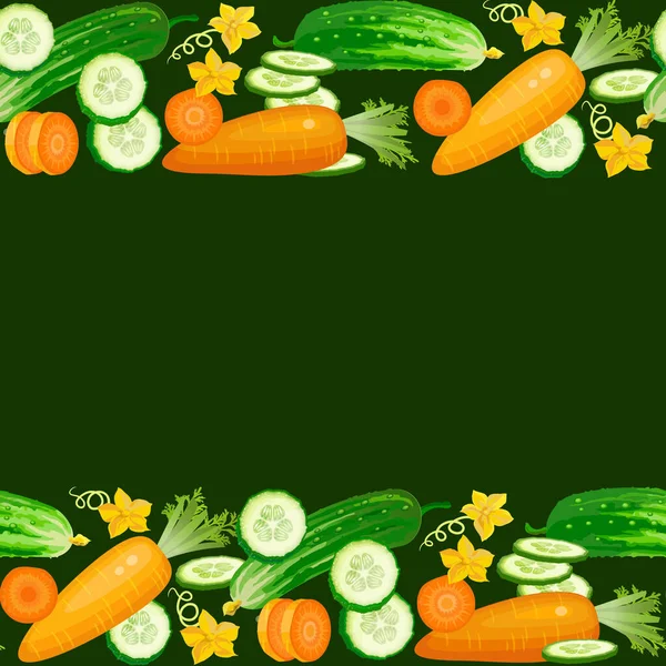 Огірок Морква Безшовний Візерунок Скибочками Квітами Листям Рослинний Візерунок Вигляді — стоковий вектор