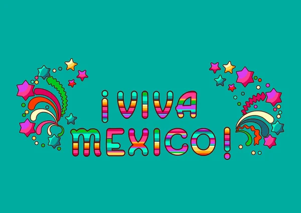 Viva México Logo Decorado Letras Caricaturas Brillantes Estrellas Banner Tarjeta — Vector de stock