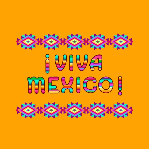 メキシコのビバ 明るい漫画の文字やオレンジの背景に隔離されたカラフルな明るい民族の装飾 近代的な民俗Otomiパターン 死者の日 シンコ 平型ベクトル — ストックベクタ