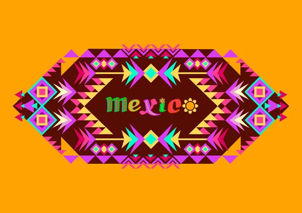 Renkli Kabile Geometrik Süsü Süslü Meksika Kelimesi Parlak Çizgi Film — Stok Vektör