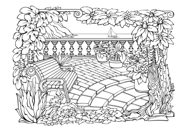 Ρομαντικό Μυστικό Κήπο Έγχρωμες Σελίδες Βιβλίο Ζωγραφικής Για Ενήλικες Stress — Διανυσματικό Αρχείο