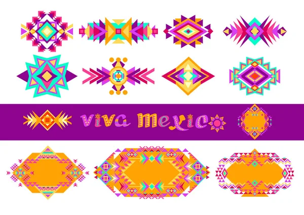Bir Dizi Meksika Modeli Etnik Unsurlar Renkli Kabile Geometrik Süsü — Stok Vektör
