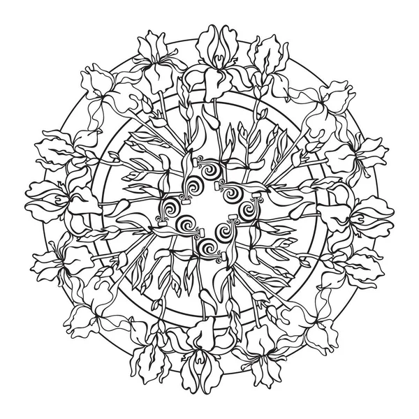Irländare Blommig Mandala Med Tropiska Blommor Redogör För Botaniskt Mönster — Stock vektor
