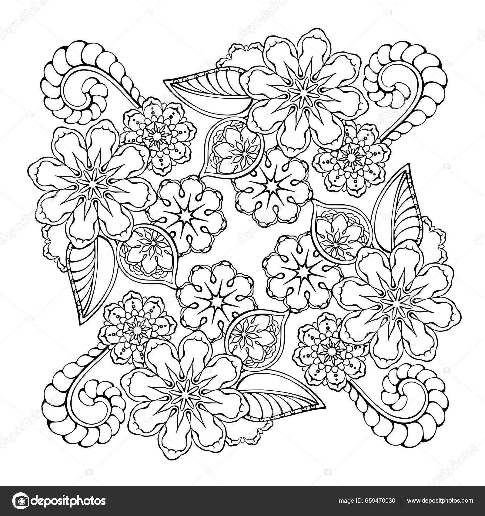Цветочный Узор Раскраска Страницы Фантазией Абстрактные Цветы.