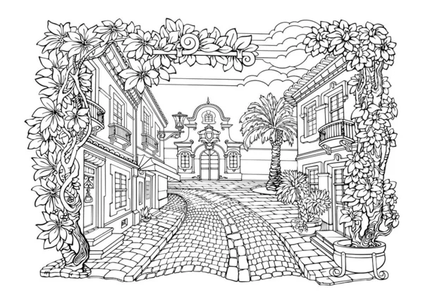 Romantic Old Town Coloring Pages Coloring Book Adults Stress Colouring  Stock Vector by ©VeYe 655389348