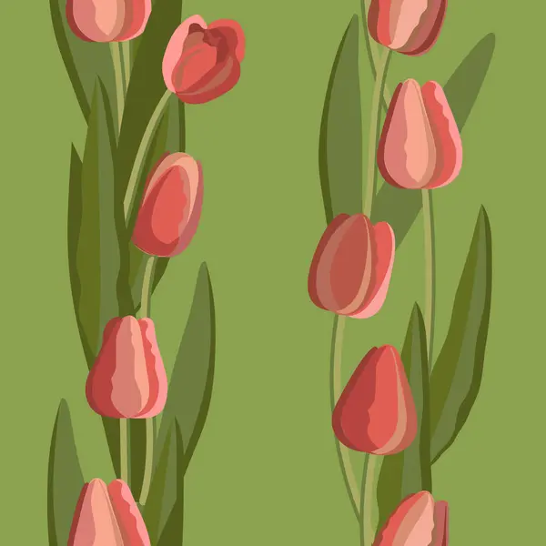Ročník Tulipán Bezešvé Vzor Jasných Květin Listů Tulipán Ručně Kreslené Stock Vektory