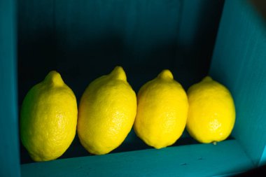 Güzel bir arka planda dizilmiş dört taze limon.