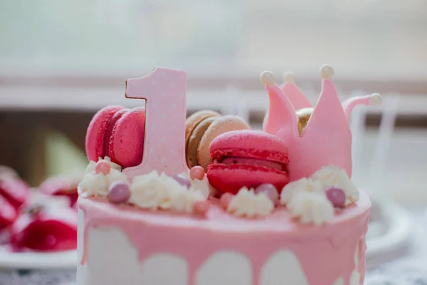 Праздничный Розовый Торт День Рождения Девушки — стоковое фото