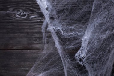 Siyah arkaplanda Cadılar Bayramı için örümceklerle dekoratif ağ