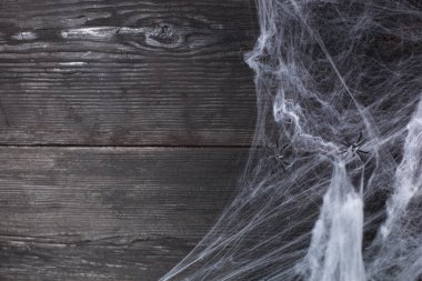 Siyah arkaplanda Cadılar Bayramı için örümceklerle dekoratif ağ