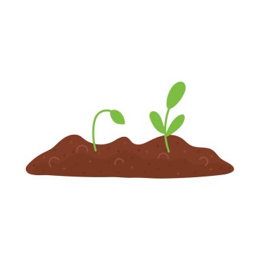 Green plants in the soil. Farm planting process with sprouts in cartoon style. Life cycle or stage growth of plant. Vector illustration