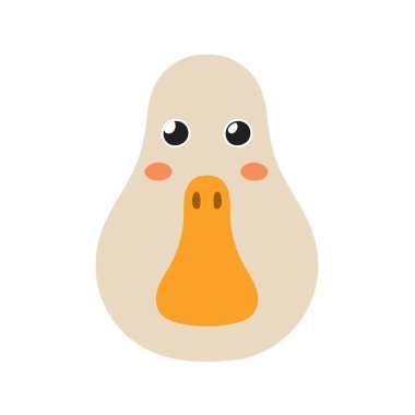 Cute goose face in cartoon style. Farm character head for baby and kids design. Funny smiling animal print. Vector illustration