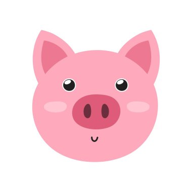 Cute pig face in cartoon style. Farm character head for baby and kids design. Funny smiling animal print. Vector illustration