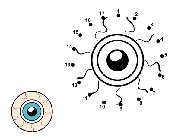子供のためのドットToドットゲーム 点を接続し 不気味な眼球を描きます 子供のためのハロウィーンパズルアクティビティページ ベクターイラスト — ストックベクタ