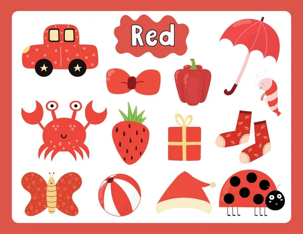 Set Von Objekten Roter Farbe Karteikarte Der Primärfarben Mit Roten — Stockvektor