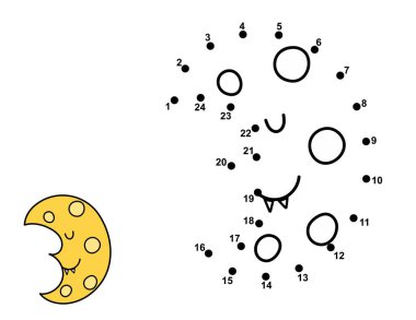 Çocuklar için nokta nokta oyunu. Noktaları birleştir ve ürkütücü bir hilal çiz. Çocuklar için Cadılar Bayramı yapboz etkinliği sayfası. Vektör illüstrasyonu