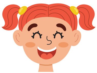 Mutlu kız suratı. Küçük çocuk gülümsüyor. Heyecanlı duygular. Duygusal ifade, kafa kafaya. Konsept vektör illüstrasyonu