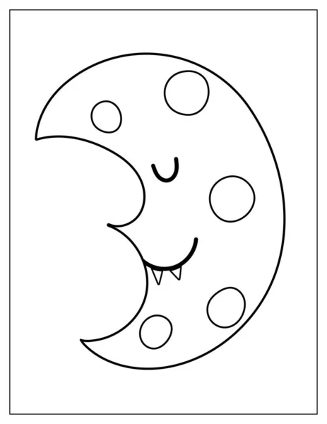 Halloween Crescent Coloring Page Cute Moon Fangs Print Coloring Book — Stock Vector