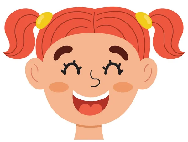 Happy girl face. Little kid smiling clipart. Excited emotion. Emotional expression head close-up. Feeling concept vector illustration
