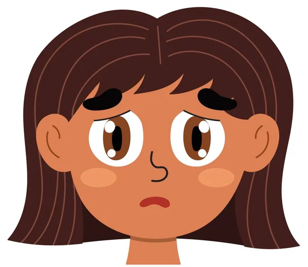 Sad emotion face. Little girl clipart with emotional expression. Feeling concept vector illustration