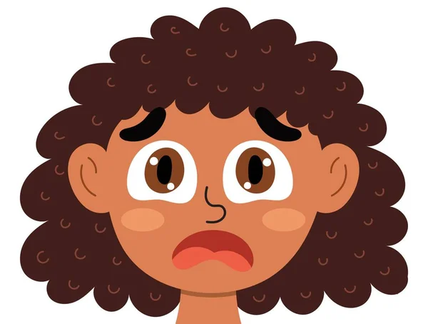 Scared emotion face. Little girl clipart with emotional expression. Feeling concept vector illustration