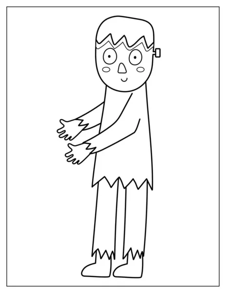 Cute Zombie Coloring Page Spooky Halloween Character Print Coloring Book — Stock Vector
