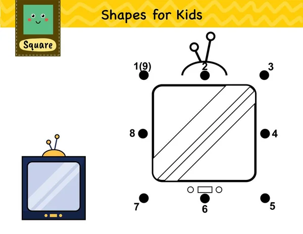 点对点游戏为孩子们 把这些圆点连接起来 画一个电视 学习正方形活动页面 矢量说明 — 图库矢量图片