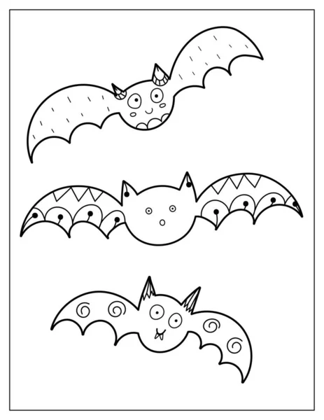 Página Para Colorear Halloween Con Murciélagos Lindos Personajes Espeluznantes Imprimen — Archivo Imágenes Vectoriales