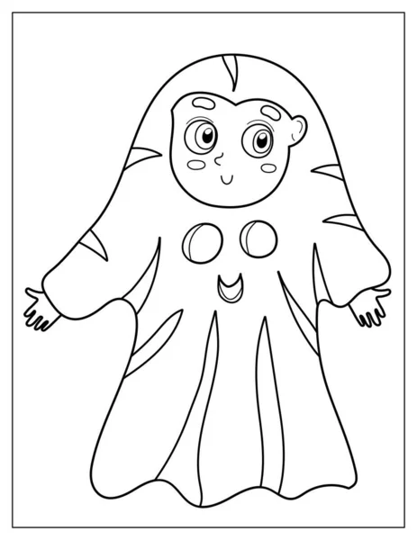 Halloween Coloring Page Kid Ghost Costume Spooky Print Cartoon Style — Stock Vector