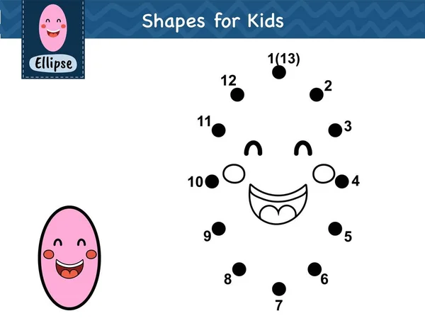 把这些圆点连接起来 画出一个可爱的椭圆 点对点数字游戏为孩子们 学习椭圆形状的活动页面为幼儿园 儿童字谜模板 矢量说明 — 图库矢量图片