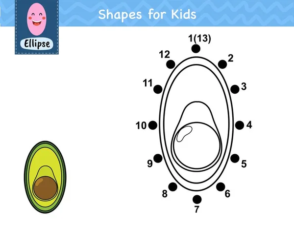 把这些圆点连接起来 画出鳄梨 点对点数字游戏为孩子们 学习椭圆形状的活动页面为幼儿园 儿童字谜模板 矢量说明 — 图库矢量图片