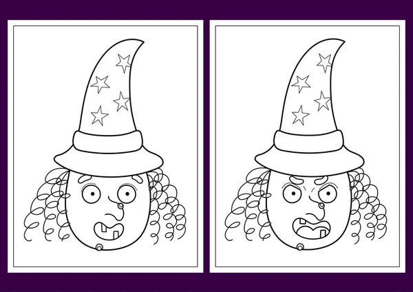 Cadılar Bayramı Boyama Sayfaları Şirin Bir Cadıyla Ayarlanmış Mutlu Kızgın — Stok Vektör