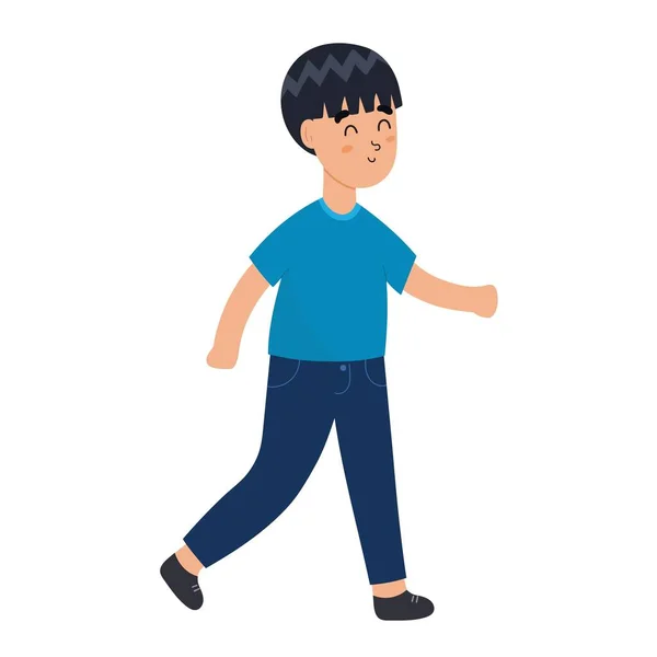 可爱的散步男孩 有趣的孩子笑着 独自在白人身上锻炼 跟随路径向量图解 — 图库矢量图片