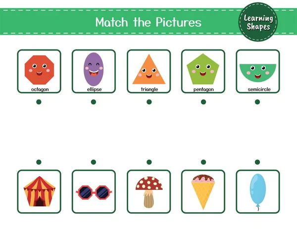 为孩子们把形状和物体匹配起来 学习为孩子们塑造活动页面 矢量说明 — 图库矢量图片