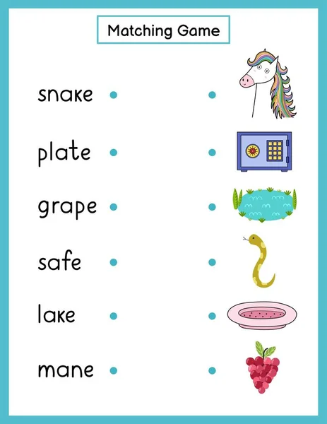 语音匹配游戏与A E拼写规则 将语音单词与儿童图片活动页匹配起来 矢量说明 — 图库矢量图片