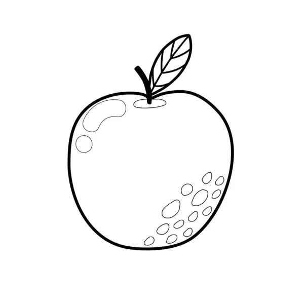 Apple Coloring Page Adults Kids Black White Print Fruit Cartoon — Wektor stockowy