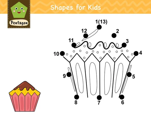 把这些圆点连接起来 画一个蛋糕 点对点数字游戏为孩子们 为幼儿园学习五边形活动页面 儿童字谜模板 矢量说明 — 图库矢量图片