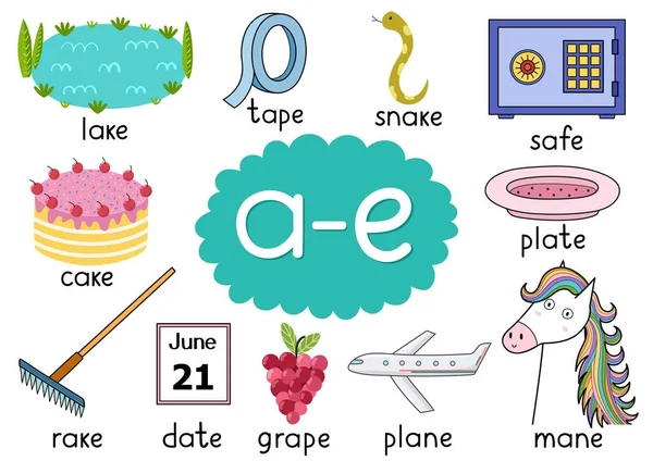 Digraph Spelling Regel Educatieve Poster Set Voor Kinderen Met Woorden — Stockvector