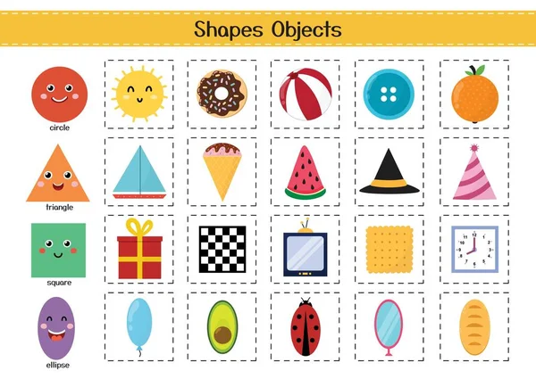 Σχηματίζει Αντικείμενα Για Παιδιά Συλλογή Στοιχείων Βασικών Γεωμετρικών Σχημάτων Υλικό — Διανυσματικό Αρχείο