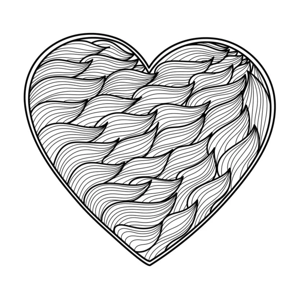 Coloriage Mandala Coeur Ondulé Modèle Amour Noir Blanc Pour Livre — Image vectorielle