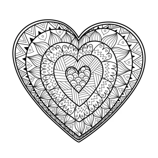 Página Para Colorear Mandala Corazón Patrón Amor Blanco Negro Para — Archivo Imágenes Vectoriales