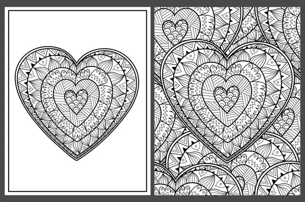 Cuore Mandala Colorare Pagine Impostate Formato Letter Modelli Amore Bianco — Vettoriale Stock
