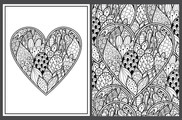Gekritzelte Herz Malseiten Letter Format Schwarz Weiße Valentinstags Muster Für — Stockvektor