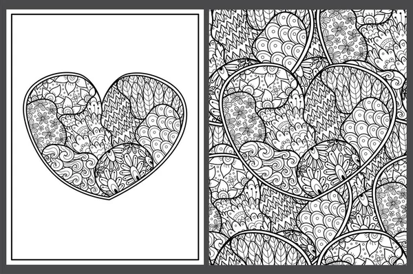 Doodle Heart Coling Page Set Letter Format 사이트 반스트레스 발렌틴 — 스톡 벡터