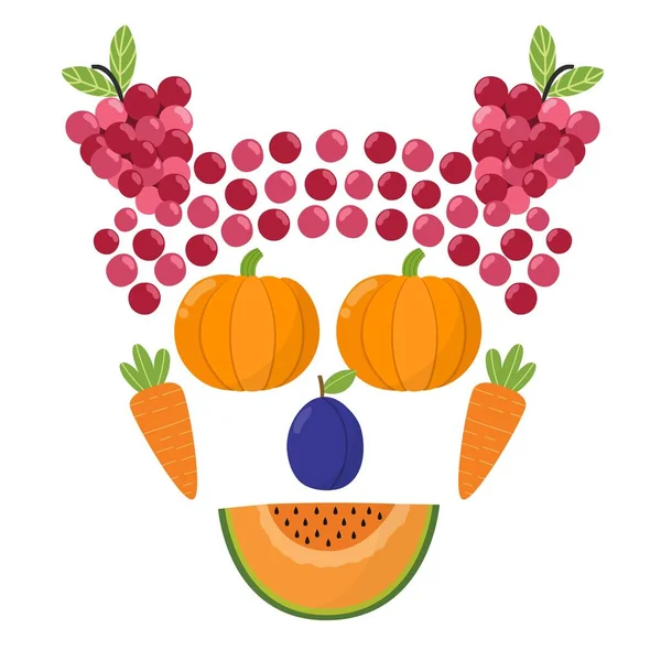 Милое Фруктовое Овощное Лицо Смешная Здоровая Голова Тыквой Вместо Глаз — стоковый вектор