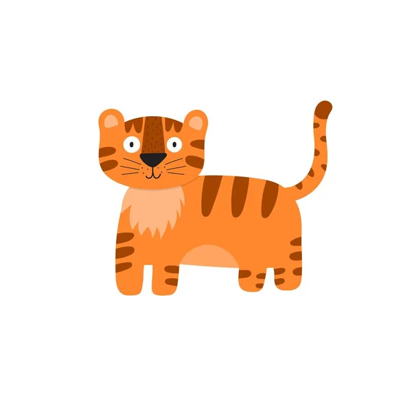 Cute Tiger Cartoon Style Isolated Element Print Kids Vector Illustration — Stock Vector